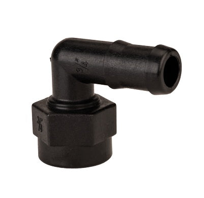 HBF100-90 by Banjo | Pipe Fitting | Female 90° Elbow Hose Barb | 1" Female NPT x 1" Hose Shank | 300 PSI | Polypropylene