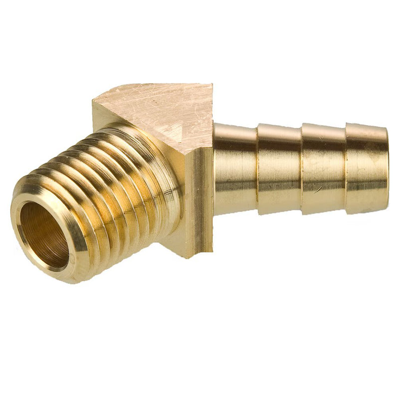 139HB-4-4 by Parker | Hose Barb Fittings | 1/4" Hose Barb x 1/4" Male Pipe Thread | 45° Elbow | Brass | Pack of 25