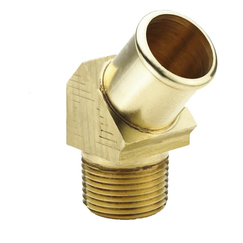 179HB-6-4 by Parker | Hose Barb Fittings | 3/8" Beaded Hose Barb x 1/4" NPTF Thread | .75" Hex | 45° Elbow | Brass | Pack of 10