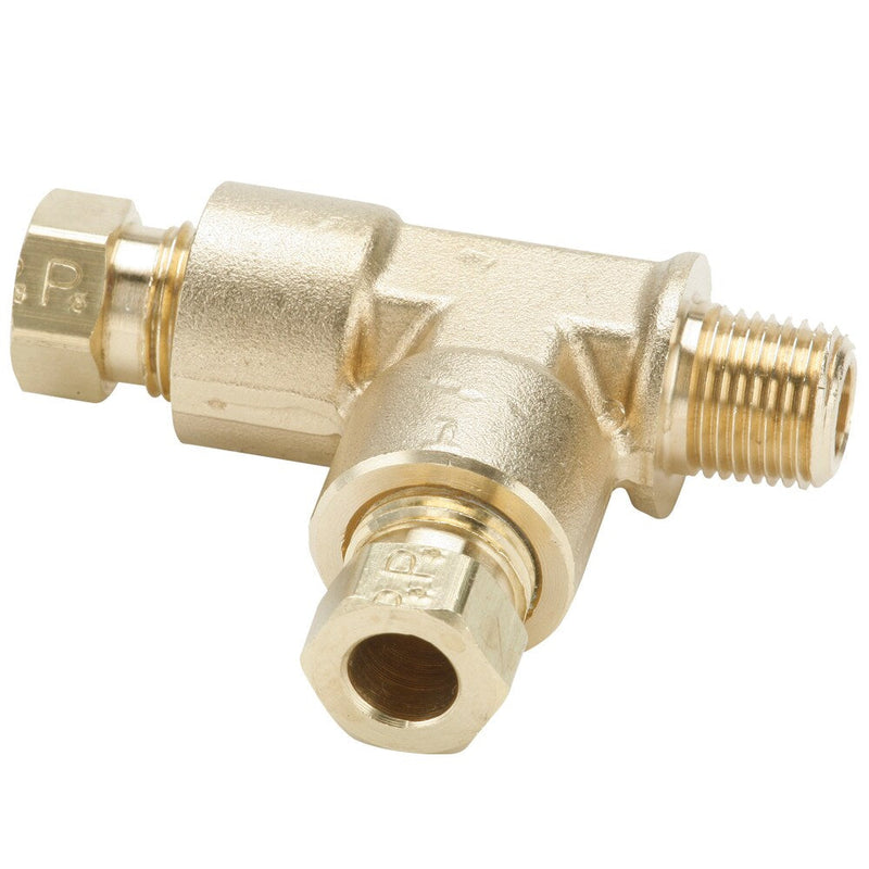 171HD-4-2 by Parker | Hi-Duty Fittings | 1/4" Tube Size x 1/8" Male Pipe Thread | Min. Orifice Size: .187" | .500" Hex | 1.92" Length | Tee | Brass | Pack of 10