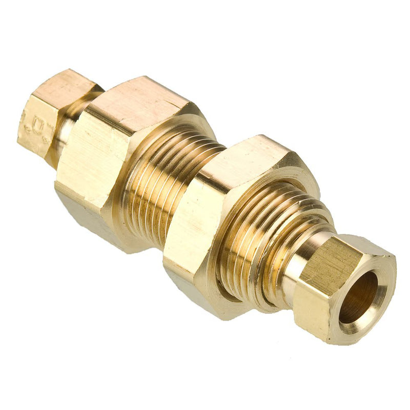 62HDBH-4 by Parker | Hi-Duty Fittings | Bulkhead Union | 1/4" Tube Size | Min. Orifice Size: .187" | .687" Hex | 1.968" Length | Straight | Brass | Pack of 10