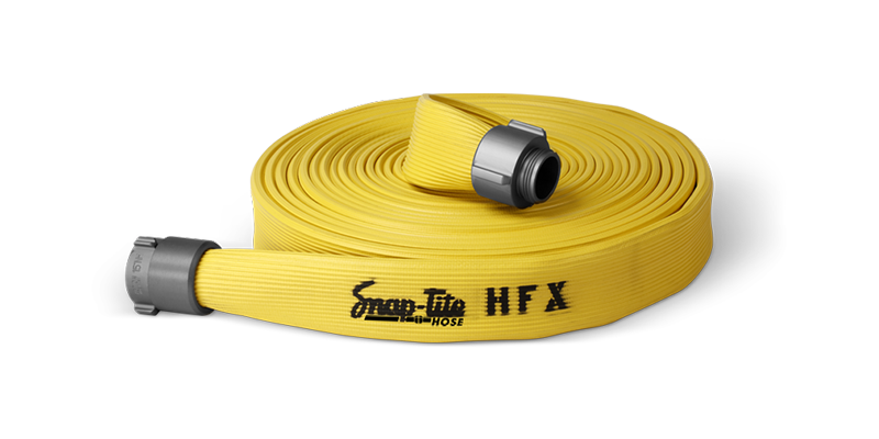 HFX25x100Y25NBR by Snap-Tite | HFX Series | Nitrile Fire Hose Assembly with Polyester/Nylon Reinforcement | 2-1/2" Hose I.D. | 2-1/2" Male NH x 2-1/2" Female NH Rocker Lug Couplings | 300 PSI | Yellow | 100ft Length
