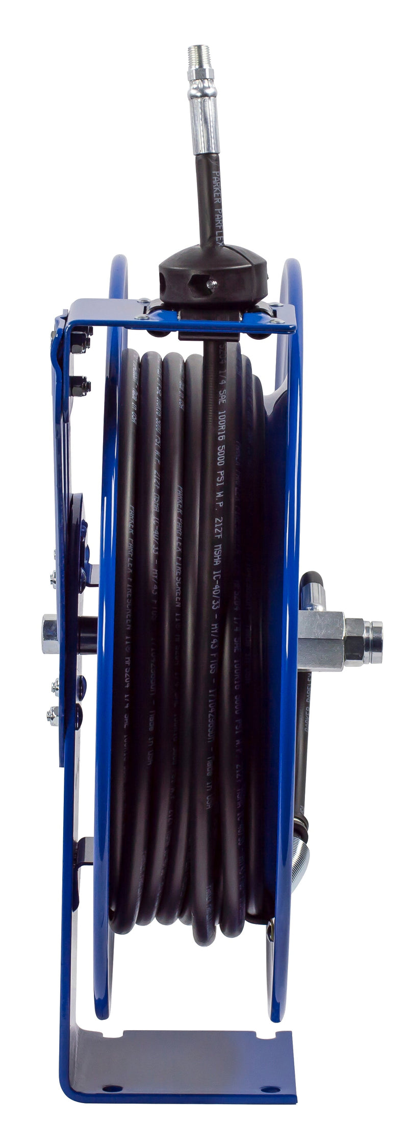 HP-N-160 by Coxreels | SH Series | 4,000 PSI Spring Driven Hose Reel for Grease & Hydraulic Oil | 3/8" Hose ID, 3/8" FNPT Inlet x 3/8" MNPT Hose End | Steel | 35ft Rubber Hose Included