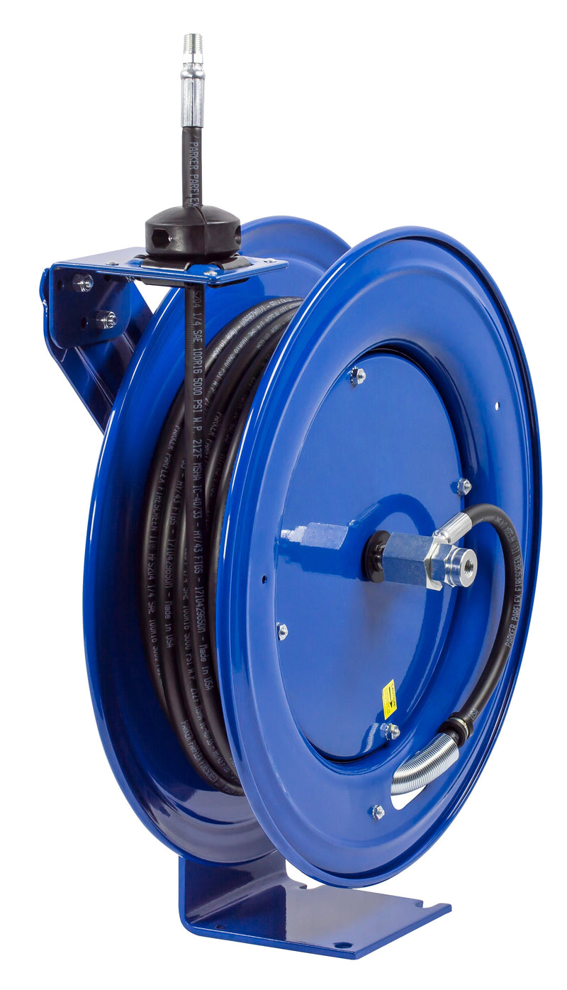 HP-N-160 by Coxreels | SH Series | 4,000 PSI Spring Driven Hose Reel for Grease & Hydraulic Oil | 3/8" Hose ID, 3/8" FNPT Inlet x 3/8" MNPT Hose End | Steel | 35ft Rubber Hose Included