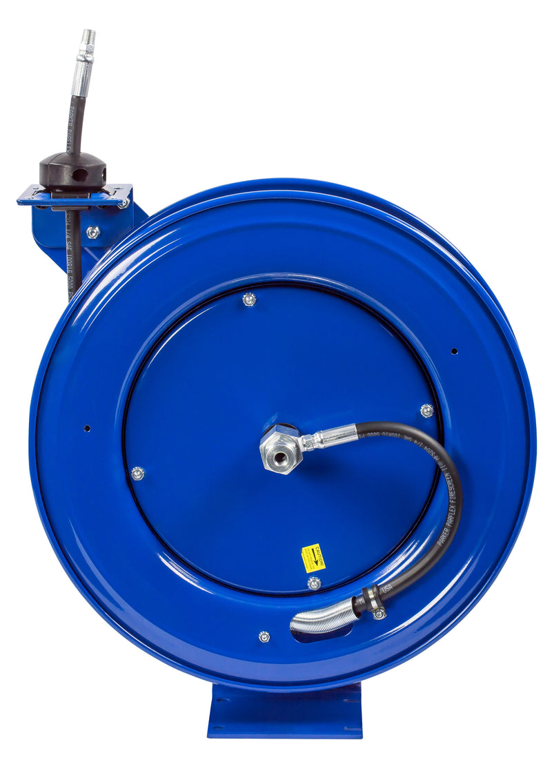 HP-N-340 by Coxreels | SH Series | 4,000 PSI Spring Driven Hose Reel for Grease & Hydraulic Oil | 3/8" Hose ID, 3/8" FNPT Inlet x 3/8" MNPT Hose End | Steel | 50ft Rubber Hose Included