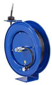 HP-N-150 by Coxreels | SH Series | 5,000 PSI Spring Driven Hose Reel for Grease & Hydraulic Oil | 1/4" Hose ID, 1/4" FNPT Inlet x 1/4" MNPT Hose End | Steel | 50ft Rubber Hose Included