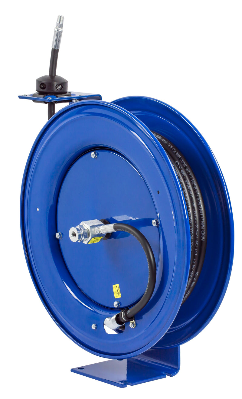HP-N-160 by Coxreels | SH Series | 4,000 PSI Spring Driven Hose Reel for Grease & Hydraulic Oil | 3/8" Hose ID, 3/8" FNPT Inlet x 3/8" MNPT Hose End | Steel | 35ft Rubber Hose Included