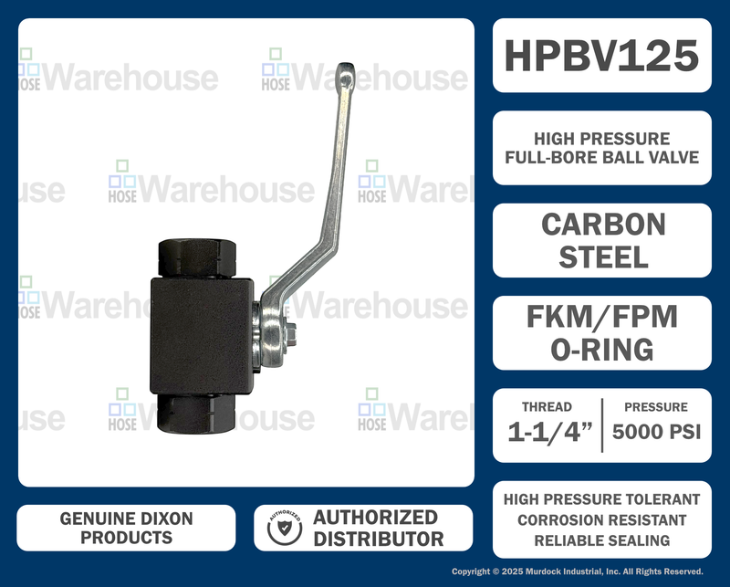 HPBV125 by Dixon Valve | High Pressure Ball Valve | Full-Bore | 1-1/4" Female NPT x 1-1/4" Female NPT | Carbon Steel