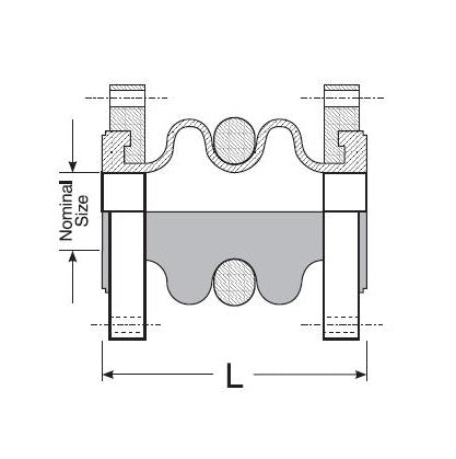 HTDRF20X7 by Kuriyama | HTDRF Series | Double Sphere Rubber Expansion Joint | Flange Ends | 2" Size | 7" Length | Carbon Steel / Nylon