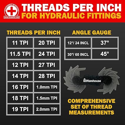 Thread Pitch Gauge | Measure Threads Per Inch for Hydraulic Fittings | Anti-Rust, Accurate, Easy-to-Read | includes Angle Gauges, Inside/Outside Threads, TPI for Inches and MM