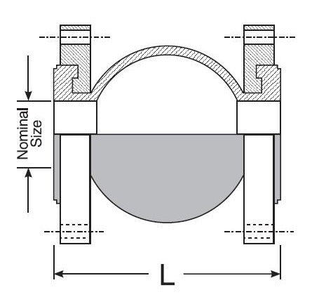 HTSRF120X8 by Kuriyama | HTSRF Series | Single Sphere Rubber Expansion Joint | Flange Ends | 12" Size | 8" Length | Carbon Steel / Nylon
