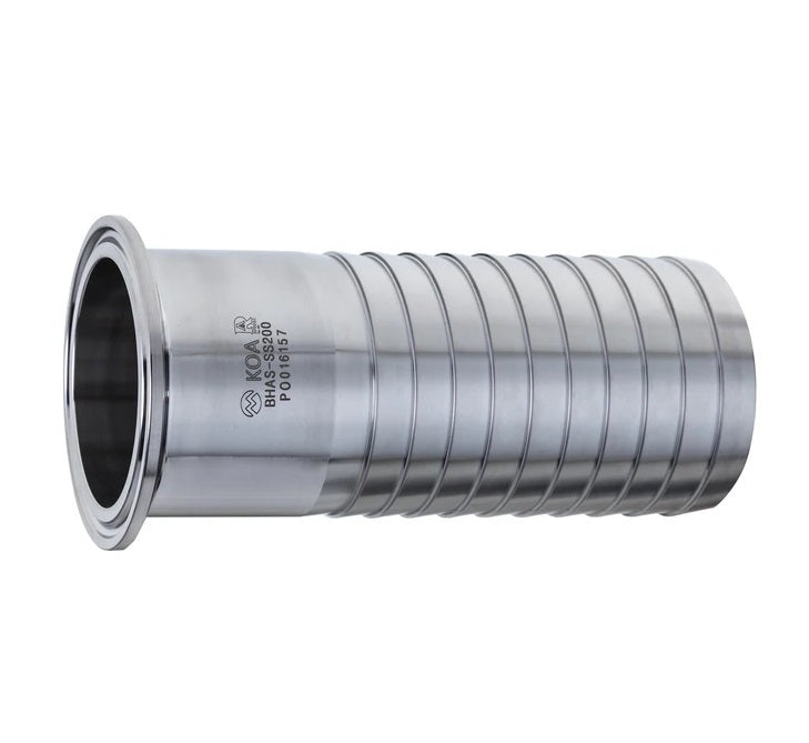 BHAS-SS100 by Kuriyama | BHAS-SS Series | Sanitary Brewery Hose Fitting | 1" Tri Clamp End x 1" Hose Shank | Long | Straight | 316 Stainless Steel