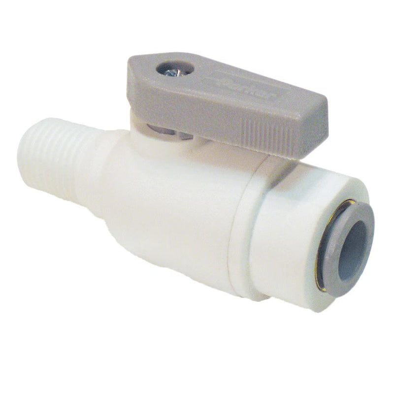 LFPP4VMC6 by Parker | LIQUIfit® Ball Valve | 1/4" Connector x 3/8" Male NPTF Thread | 2.40" Length | 1.4" Width | Straight | Polypropylene