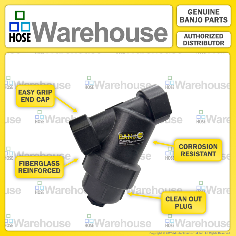 LS100-40 by Banjo | Line Y Strainer | 1" x 1" Female NPT with 40 Mesh Stainless Steel Screen | 200 PSI | Polypropylene