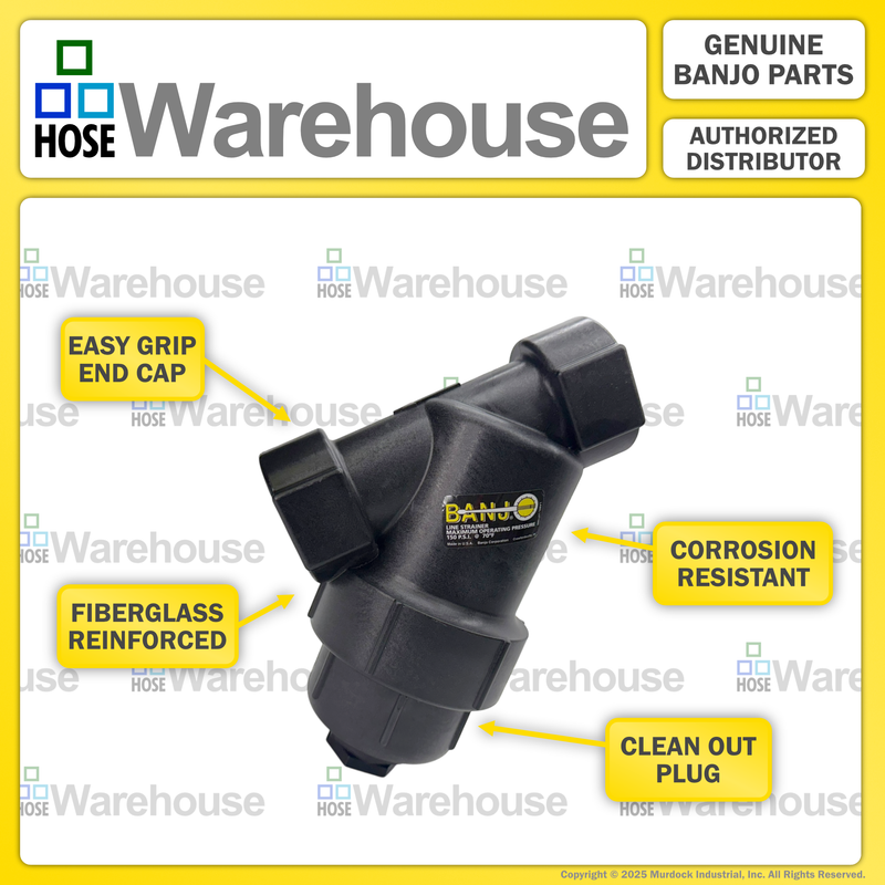 LS100-80 by Banjo | Line Y Strainer | 1" x 1" Female NPT with 80 Mesh Stainless Steel Screen | 200 PSI | Polypropylene