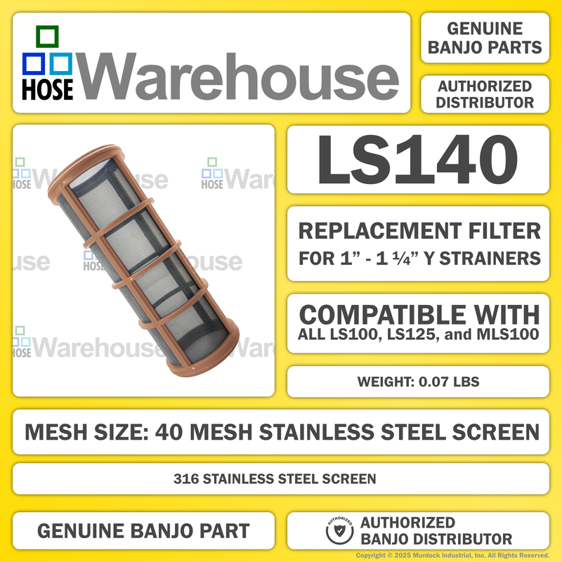 LS140 by Banjo | Replacement Part for Manifold Flange Connections | 1"-1-1/4" Y Strainer | 40 Mesh Screen