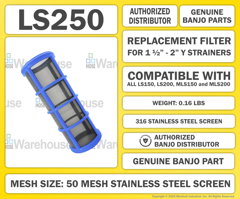 LS250 by Banjo | Replacement Part for Manifold Flange Connections | 1-1/2"-2" Y Strainer | 50 Mesh Screen