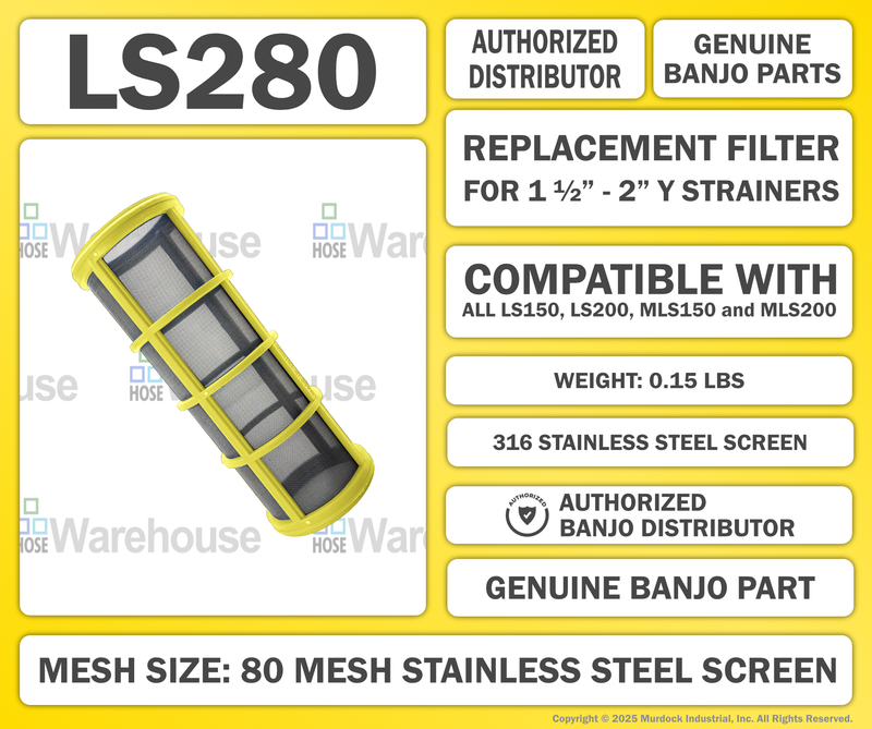 LS280 by Banjo | Replacement Part for Manifold Flange Connections | 1-1/2"-2" Y Strainer | 80 Mesh Screen