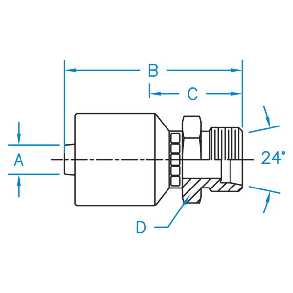 M-DH08-16-24-K2 by Kurt Hydraulic | K2 Series | 1/2" Hose Barb x M24X1.5 Male Din Heavy 24° Seat | Carbon Steel