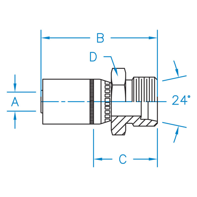 M-DL10-18-26 by Kurt Hydraulics | Male DIN Light Universal Seat | Rigid | for 5/8" Hose ID