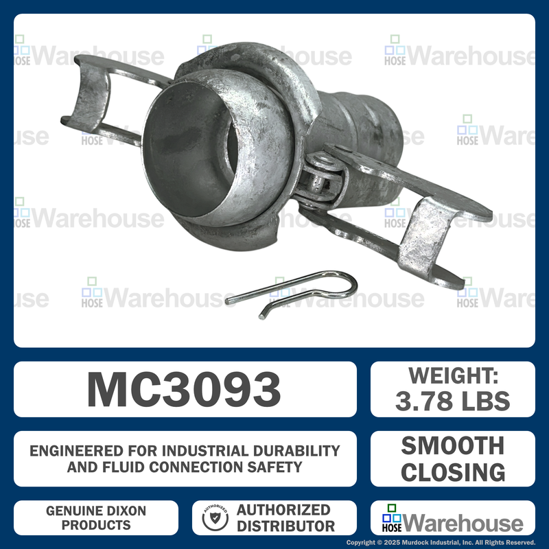 MC3093 by Dixon Valve | Type B (Bauer Style) Quick Connect Fitting | 3" Size | Male with Hose Barb | Galvanized Steel