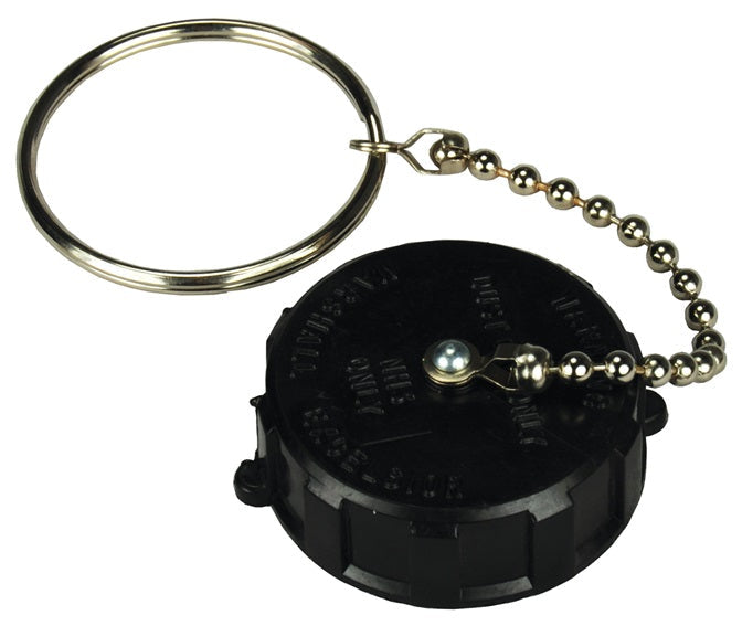 ME109-NH3-1 by Dixon Valve | LP Gas Hose Cap | 1-3/4" Female Acme | Cap with Chain Assembly, for Anhydrous Service | Black Plastic