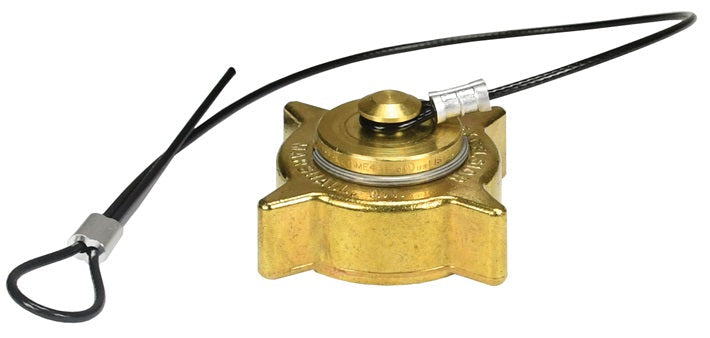 ME431F-1 by Dixon Valve | LP Gas Hose Cap | 2-1/4" Female Acme | Cap with Knob Plug and Cable | Brass