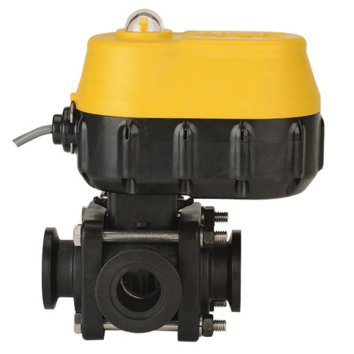MEVX100BL by Banjo | Manifold Flange Connection | MEVX Side Load Electric Valve | Full Port | 1" Pipe Size | 1" Opening Thru Ball  | FKM Seals | Polypropylene