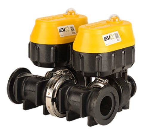 MEVX102 by Banjo | Manifold Flange Connection | MEVX On/Off Welded 2 Bank Electric Valve | Full Port | 1" Pipe Size | 1" Opening Thru Ball | FKM Seals | Polypropylene