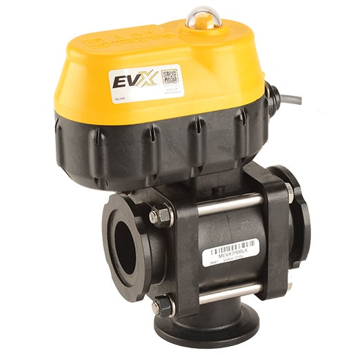 MEVX200BL by Banjo | Manifold Flange Connection | MEVX Bottom Load Electric Valve | Standard Port | 2" Pipe Size | 1-1/2" Opening Thru Ball  | FKM Seals | Polypropylene
