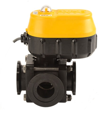 MEVX200BL by Banjo | Manifold Flange Connection | MEVX Side Load Electric Valve | Standard Port | 2" Pipe Size | 1-1/2" Opening Thru Ball  | FKM Seals | Polypropylene