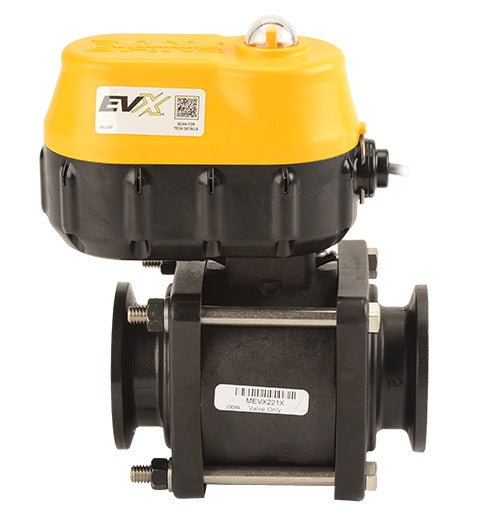 MEVX221 by Banjo | Manifold Flange Connection | MEVX On/Off Bolted Electric Valve | Full Port | 2" Pipe Size | 2" Opening Thru Ball  | FKM Seals | Polypropylene