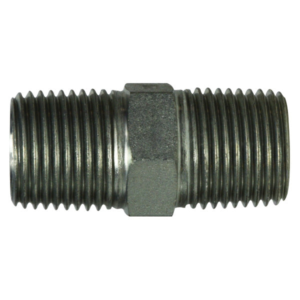 9000-04-02 by Midland | Hydraulic Adapter | Hex Nipple | 1/4" Male BSPT x 1/8" Male BSPT | Steel