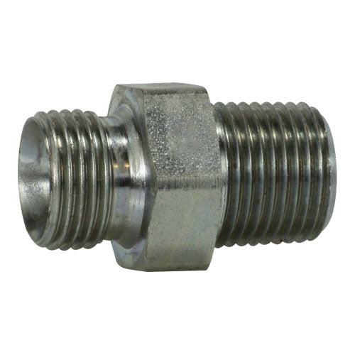 7032-08-04 by Midland | Hydraulic Adapter Nipple | 1/2" Male NPTF x 1/4" Male BSPP | Steel