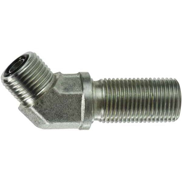 FS270244 by Midland | Hydraulic Adapter | Bulkhead Union | 45° Elbow | 1/4" Male O-Ring Face Seal x 1/4" Male O-Ring Face Seal | Steel