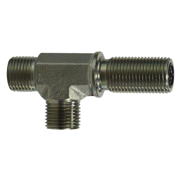 FS270466 by Midland | Hydraulic Adapter | Bulkhead Union Run Tee | 3/8" Male O-Ring Face Seal x 3/8" Male O-Ring Face Seal x 3/8" Male O-Ring Face Seal | Steel