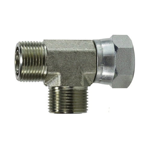 FS66021616 by Midland | Hydraulic Adapter | Tee | 1" Male O-Ring Face Seal x 1" Female O-Ring Face Seal Swivel Run x 1" Male O-Ring Face Seal | Steel