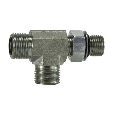 FS68042020 by Midland | Hydraulic Adapter | Tee | 1-1/4" Male O-Ring Boss Branch x 1-1/4" Male O-Ring Face Seal x 1-1/4" Male O-Ring Face Seal | Steel