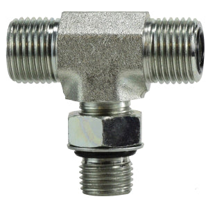 FS680366 by Midland | Hydraulic Adapter | Tee | 3/8" Male O-Ring Face Seal x 3/8" Male O-Ring Face Seal x 3/8" Male O-Ring Boss Branch | Steel