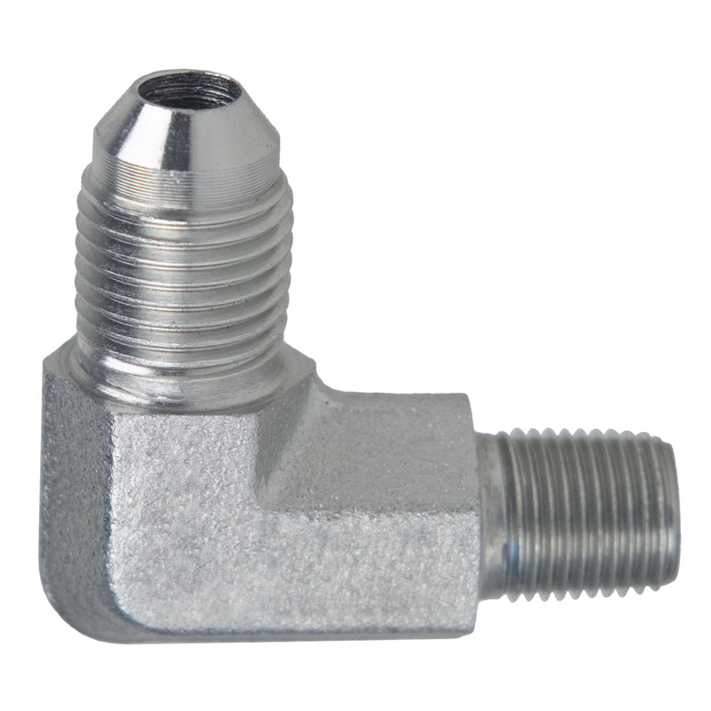 2501-L-16-12 by Midland | Hydraulic Adapter | 1" Male JIC 37° Flare x 3/4" Male NPTF | 90° Elbow | Long | Steel