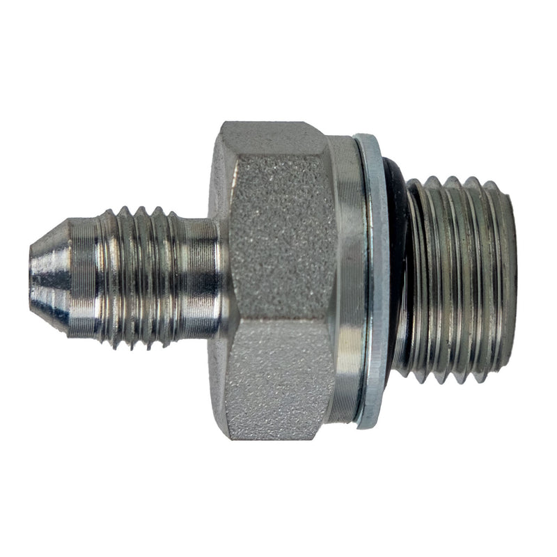 7001-08-18 by Midland | Hydraulic Metric Adapter | 1/2" Male JIC 37° x 18x1.5 Male Metric O-Ring Retaining Ring | Steel