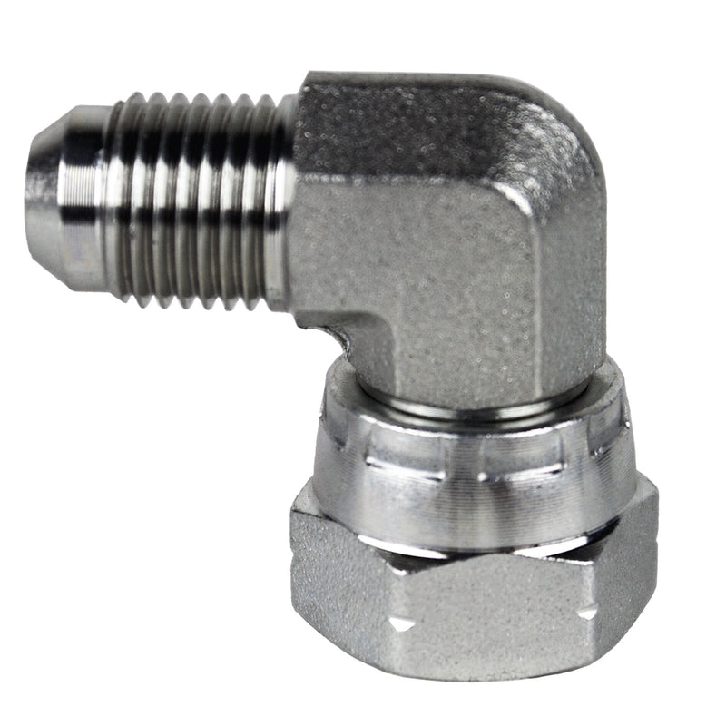 7204-08-06 by Midland | Hydraulic Adapter | 90° Elbow | 1/2" Male JIC x 3/8" Female BSPP Swivel | Steel