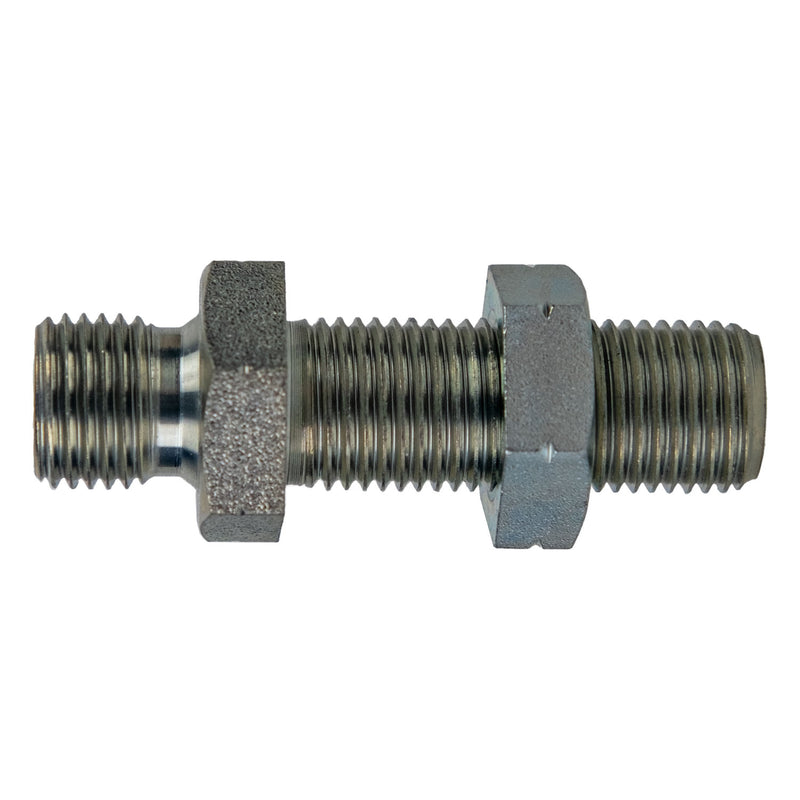 9722-08-06-LN by Midland | Hydraulic Adapter | Bulkhead Union with Locknut | 1/2" Male BSPP x 3/8" Male BSPP | Steel