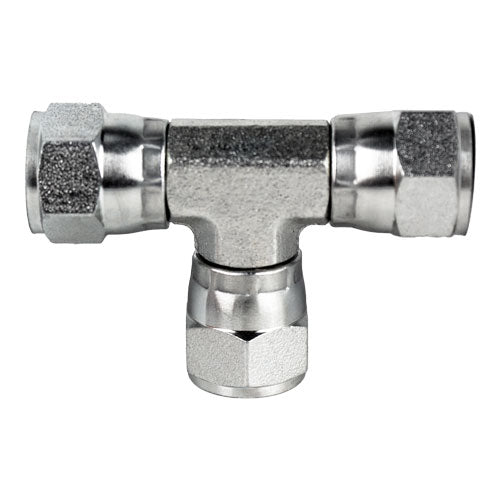 9344-08-08-08 by Midland | Hydraulic Adapter | Swivel Union Tee | 1/2" Female BSPP Swivel x 1/2" Female BSPP Swivel x 1/2" Female BSPP Swivel | Steel