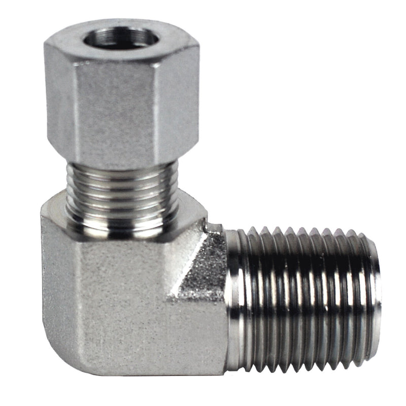 D2501-S08-08 by Midland | Hydraulic Metric Compression Fitting | DIN to Male Pipe Adapter | 90° Elbow | Heavy | S08 Tube OD x 1/2" Male NPTF | Steel