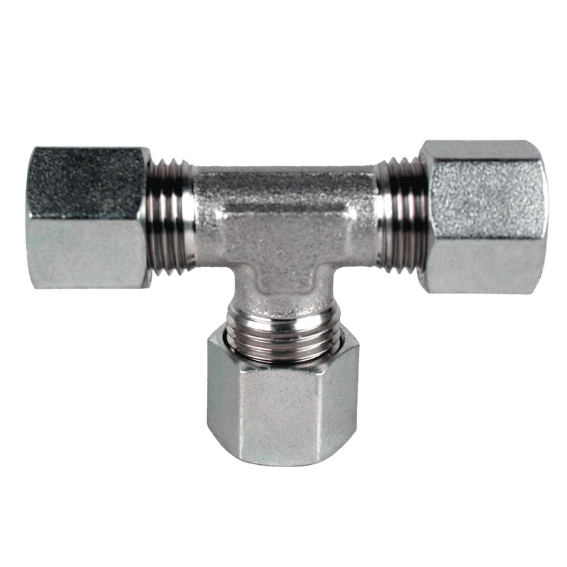D2603-S12-S12-S08 by Midland | Hydraulic Metric Compression Fitting | DIN Union Tee | Heavy | S12 Tube OD x S12 Tube OD x S08 Tube OD | Steel