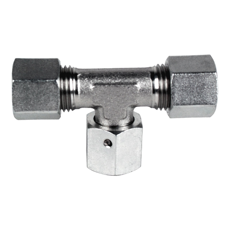 D6600-L15-L15-L15 by Midland | Hydraulic Metric Compression Fitting | DIN Swivel Branch Tee | Light | L15 Tube OD x L15 Tube OD x L15 Tube OD | Steel