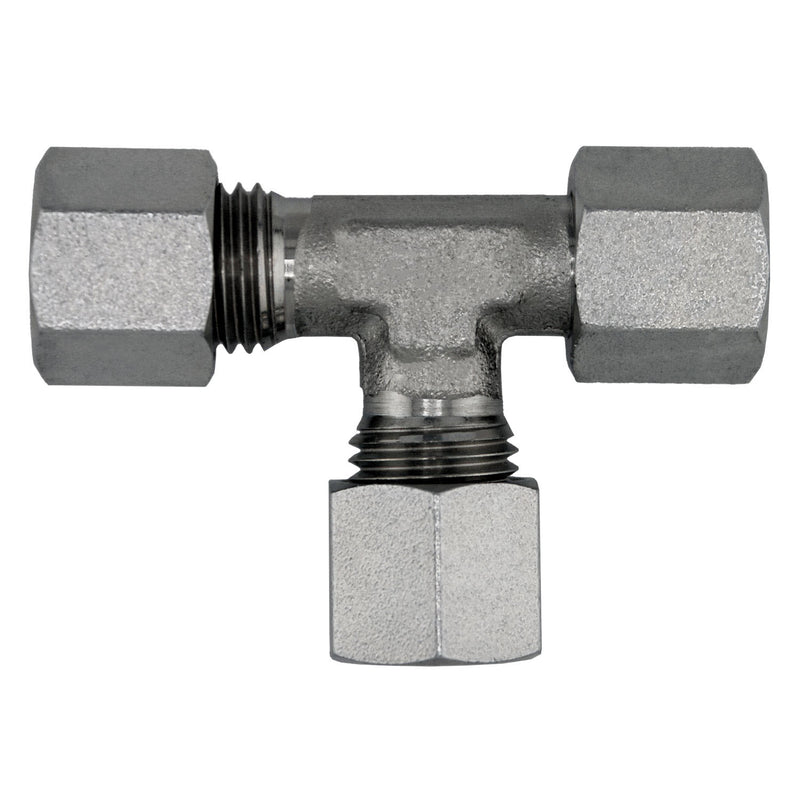 D6602-S14-S14-S14 by Midland | Hydraulic Metric Compression Fitting | DIN Swivel Run Tee | Heavy | S14 Tube OD x S14 Tube OD x S14 Tube OD | Steel