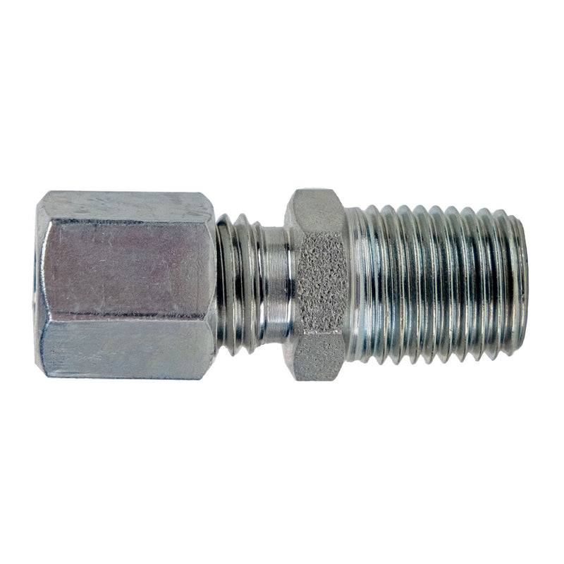 D7404-S14-06 by Midland | Hydraulic Metric Compression Fitting | DIN to Male BSPT Adapter | Heavy | S14 Tube OD x 3/8" Male BSPT | Steel