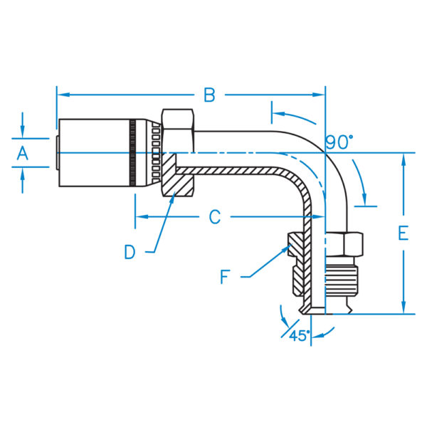 MIX90-08-08 by Kurt Hydraulics | 45° Elbow | Male SAE Inverted Flare | 90° Elbow | Swivel | for 1/2" Hose ID